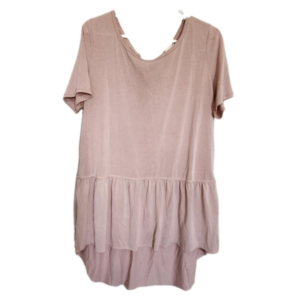 Mote Pink Short Sleeve Peplum Tunic Top Size Large